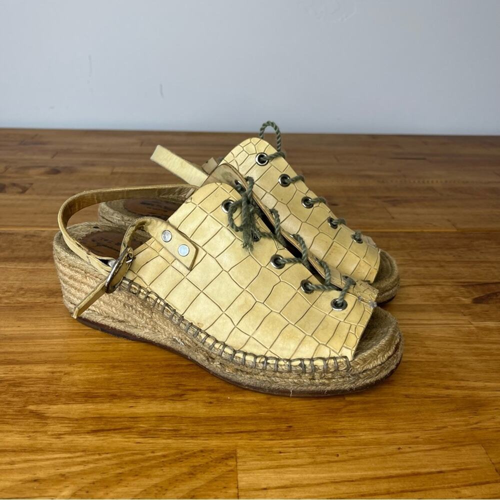 Rag & Bone Yellow Croc Espadrille Wedge Lace Up Sandals Size 37